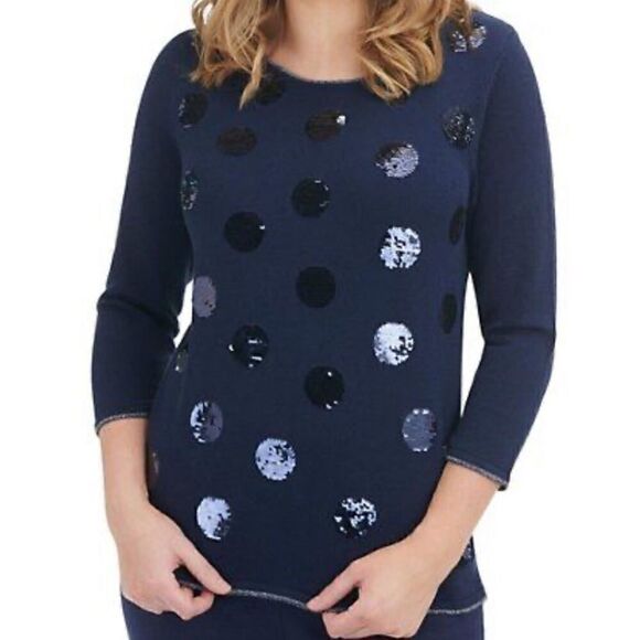 Allison Daley Navy Polka Dot Sequin Pullover Sweater - Picture 1 of 4